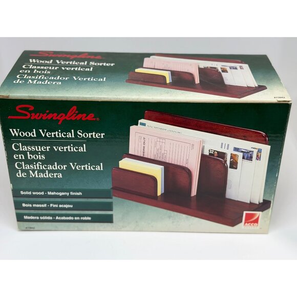 VTG Swingline Wood Vertical Sorter Organizer Mahogany Desk Letter Mail File New - Picture 2 of 6